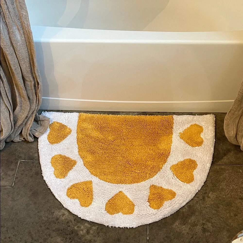 Yellow and White Heart Bath Mat